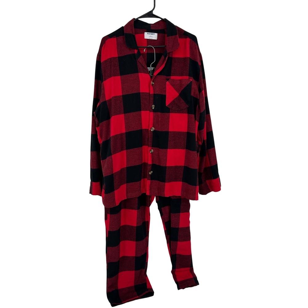 Old Navy Mens Flannel Pajama Set Red Black Buffalo Plaid Sleepwear XL
